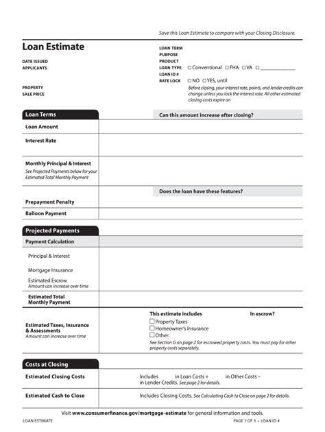 Official Loan Estimate Form